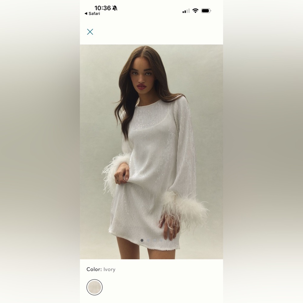 Hutch Ivory Long Sleeve Dress with Feather Cuffs